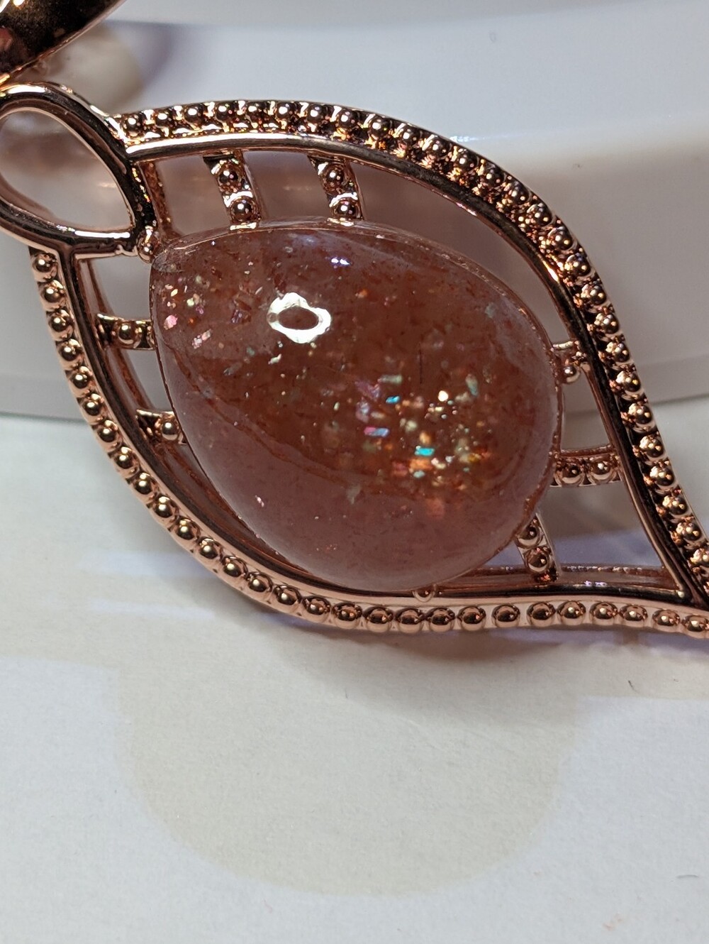Copper Sunstone Pendant With Chain - Picture 4 of 7